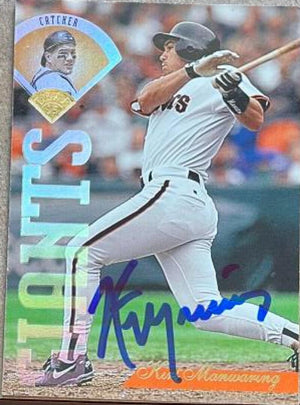 Kirt Manwaring Signed 1995 Leaf Baseball Card - San Francisco Giants