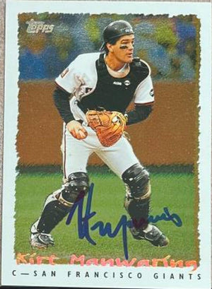 Kirt Manwaring Signed 1995 Topps Cyberstats Baseball Card - San Francisco Giants
