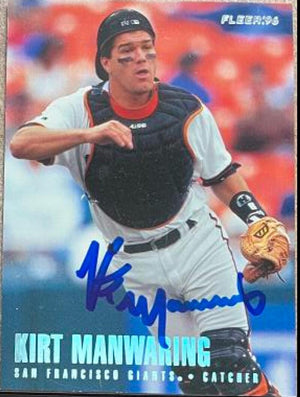 Kirt Manwaring Signed 1996 Fleer Tiffany Baseball Card - San Francisco Giants