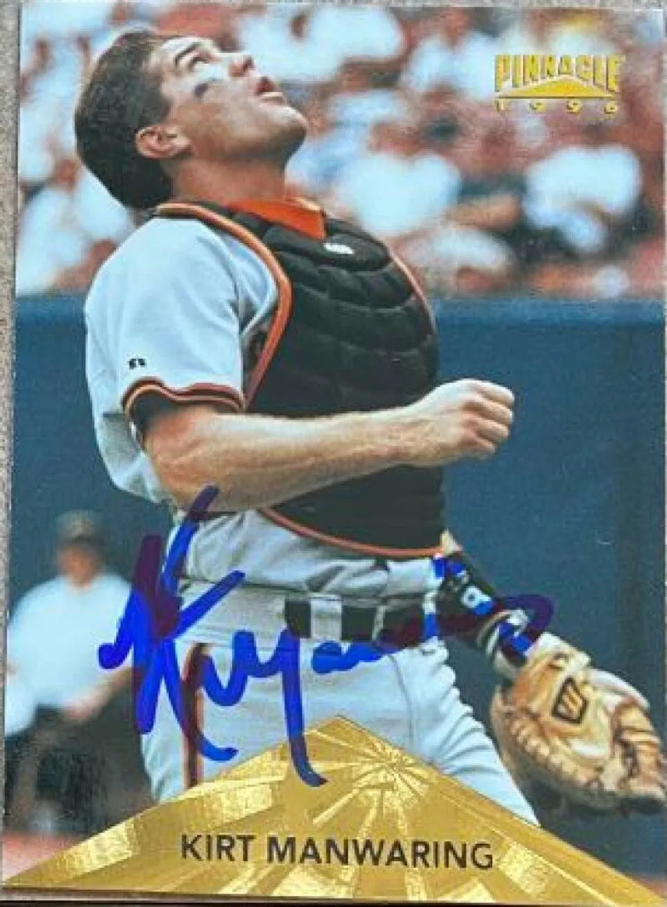 Kirt Manwaring Signed 1996 Pinnacle Baseball Card - San Francisco Giants