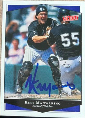 Kirt Manwaring Signed 1999 Upper Deck Victory Baseball Card - Colorado Rockies