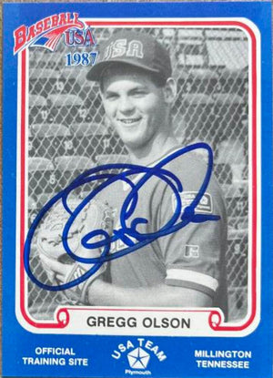 Gregg Olson Signed 1987 BDK Pan-Am Blue Baseball Card - Team USA