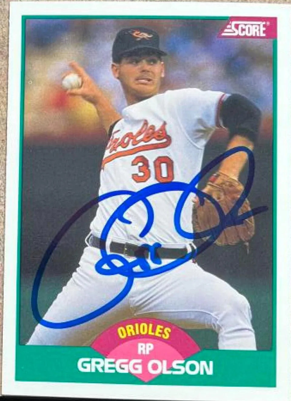 Gregg Olson Signed 1989 Score Rookie & Traded Baseball Card - Baltimore Orioles