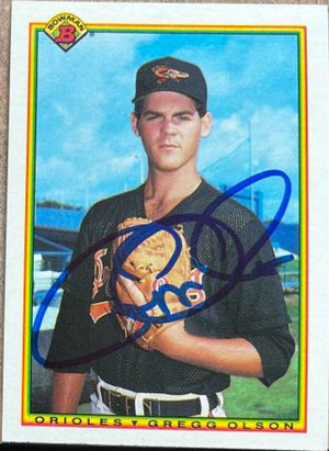 Gregg Olson Signed 1990 Bowman Baseball Card - Baltimore Orioles