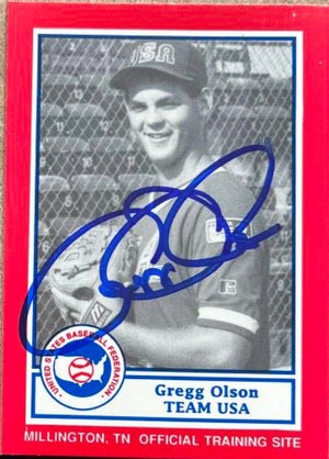 Gregg Olson Signed 1990 BDK Pan-Am Red Baseball Card - Team USA