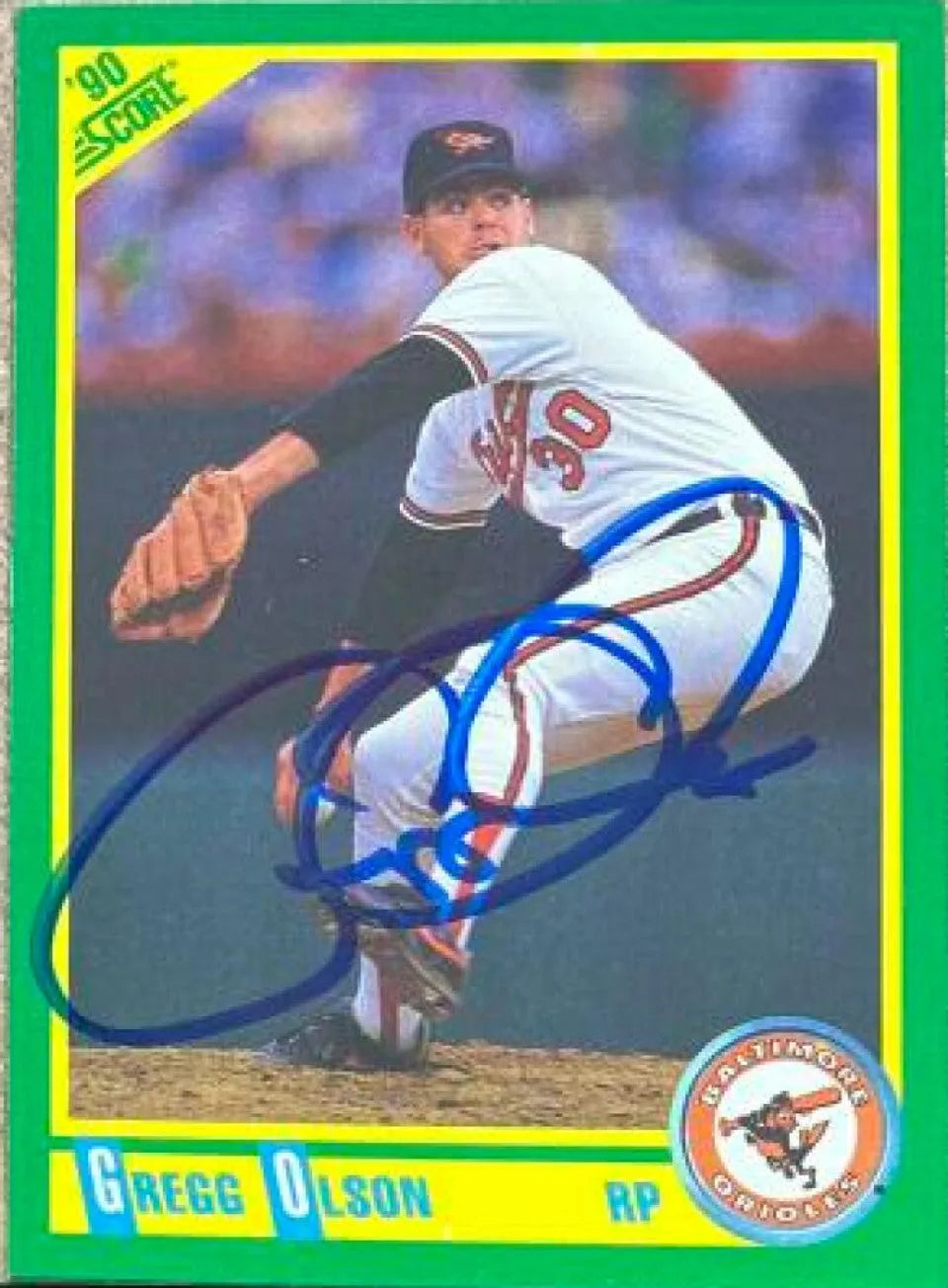 Gregg Olson Signed 1990 Score Baseball Card - Baltimore Orioles