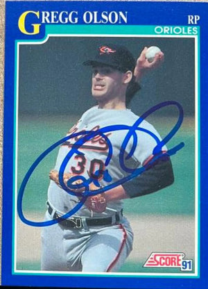 Gregg Olson Signed 1991 Score Baseball Card - Baltimore Orioles