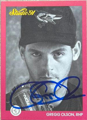 Gregg Olson Signed 1991 Studio Baseball Card - Baltimore Orioles