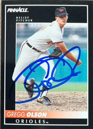 Gregg Olson Signed 1992 Pinnacle Baseball Card - Baltimore Orioles
