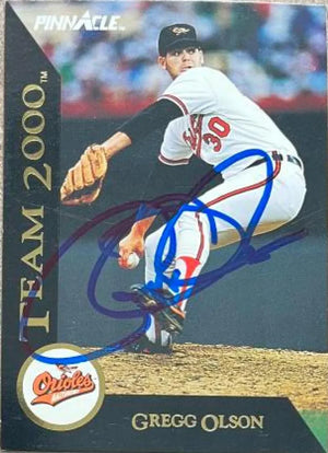 Gregg Olson Signed 1992 Pinnacle Team 2000 Baseball Card - Baltimore Orioles