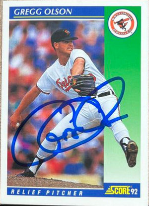Gregg Olson Signed 1992 Score Baseball Card - Baltimore Orioles #71