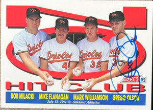 Gregg Olson Signed 1992 Score Baseball Card - Baltimore Orioles #427