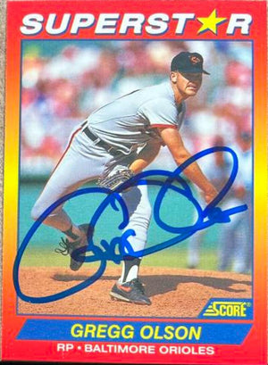 Gregg Olson Signed 1992 Score 100 Superstars Baseball Card - Baltimore Orioles