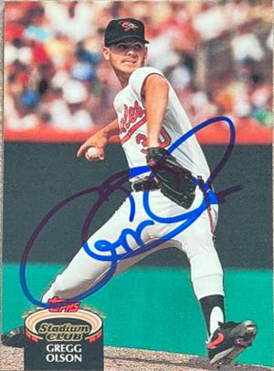 Gregg Olson Signed 1992 Stadium Club Baseball Card - Baltimore Orioles