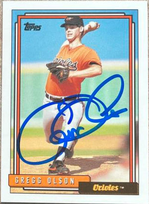 Gregg Olson Signed 1992 Topps Baseball Card - Baltimore Orioles