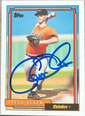 Gregg Olson Signed 1992 Topps Baseball Card - Baltimore Orioles