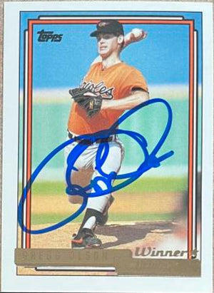 Gregg Olson Signed 1992 Topps Gold Winner Baseball Card - Baltimore Orioles