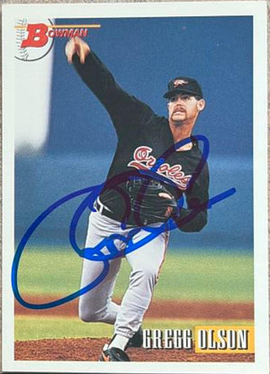 Gregg Olson Signed 1993 Bowman Baseball Card - Baltimore Orioles