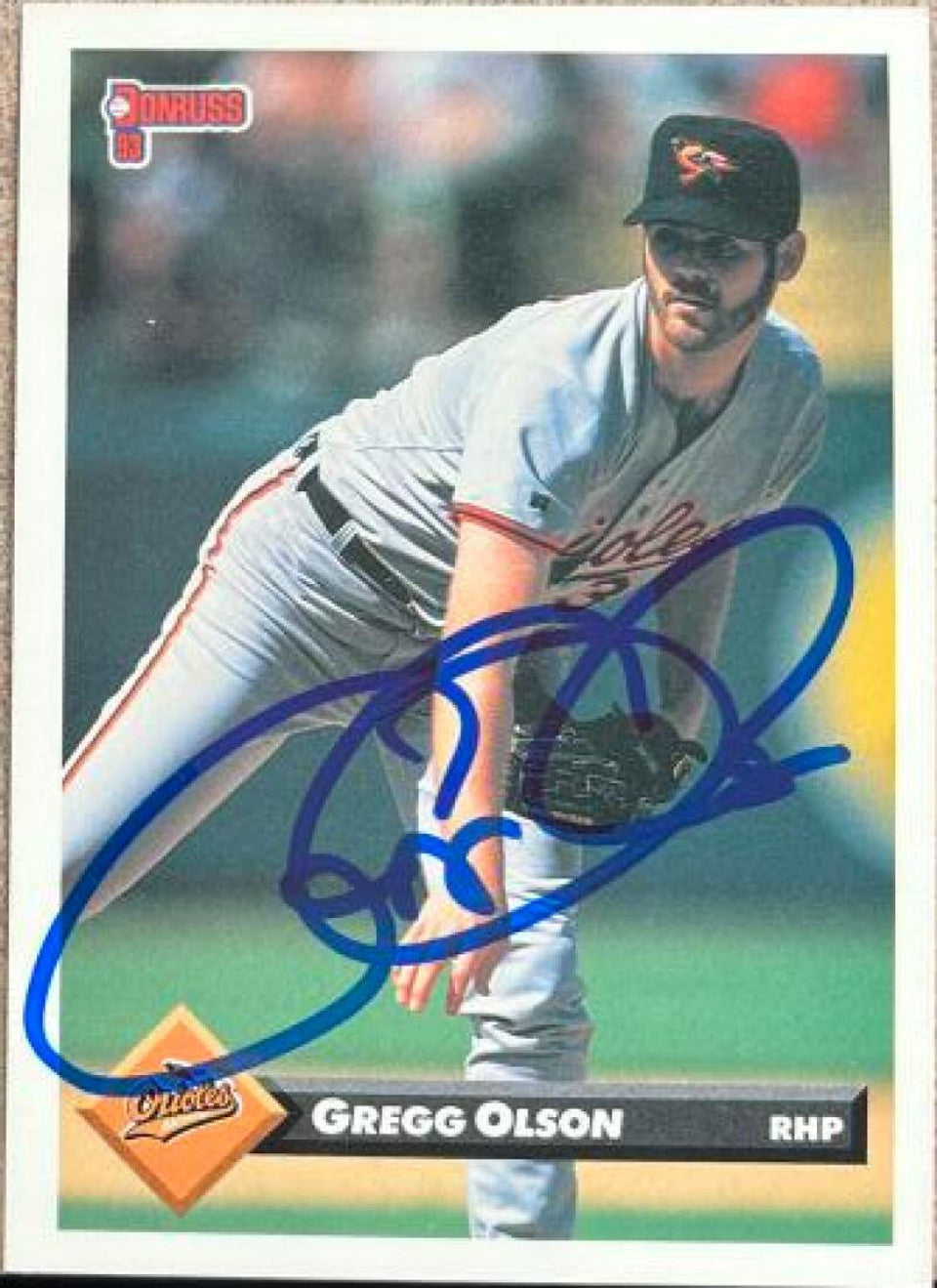 Gregg Olson Signed 1993 Donruss Baseball Card - Baltimore Orioles