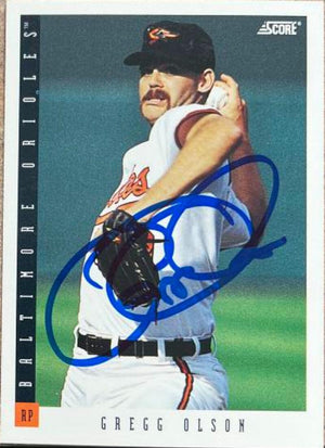 Gregg Olson Signed 1993 Score Baseball Card - Baltimore Orioles
