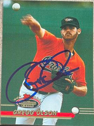 Gregg Olson Signed 1993 Stadium Club Baseball Card - Baltimore Orioles