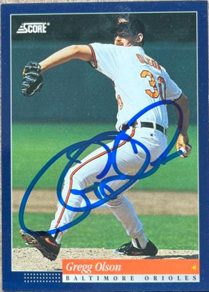 Gregg Olson Signed 1994 Score Baseball Card - Baltimore Orioles