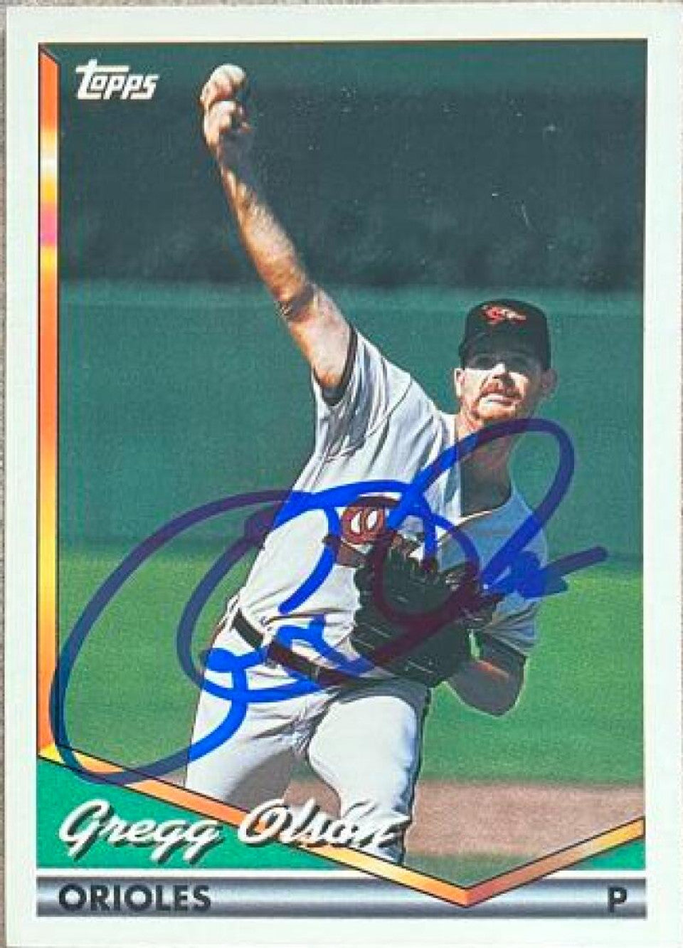 Gregg Olson Signed 1994 Topps Baseball Card - Baltimore Orioles