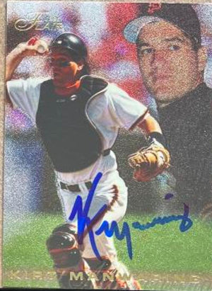 Kirt Manwaring Signed 1996 Flair Baseball Card - San Francisco Giants (Gold Lettering)