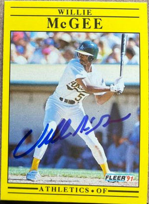 Willie McGee Signed 1991 Fleer Baseball Card - Oakland A's