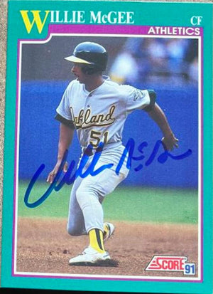 Willie McGee Signed 1991 Score Baseball Card - Oakland A's