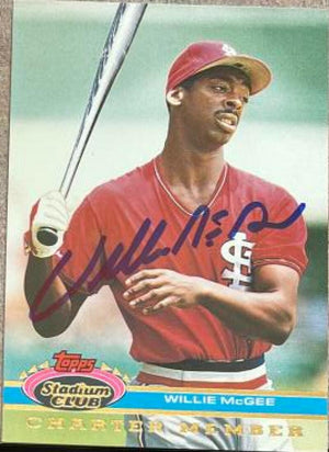 Willie McGee Signed 1991 Stadium Club Charter Member Baseball Card - St Louis Cardinals