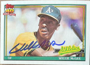 Willie McGee Signed 1991 Topps Baseball Card - Oakland A's