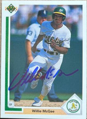 Willie McGee Signed 1991 Upper Deck Baseball Card - Oakland A's