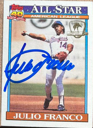 Julio Franco Signed 1991 Topps Desert Shield Baseball Card - Texas Rangers #387