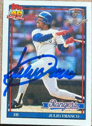 Julio Franco Signed 1991 Topps Desert Shield Baseball Card - Texas Rangers #775
