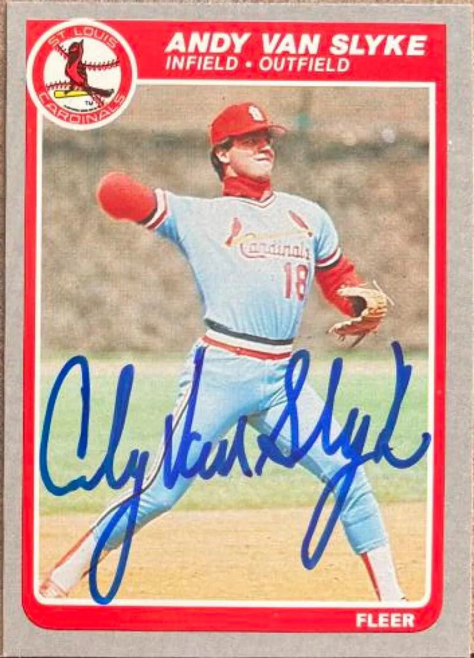 Andy Van Slyke Signed 1985 Fleer Baseball Card - St Louis Cardinals