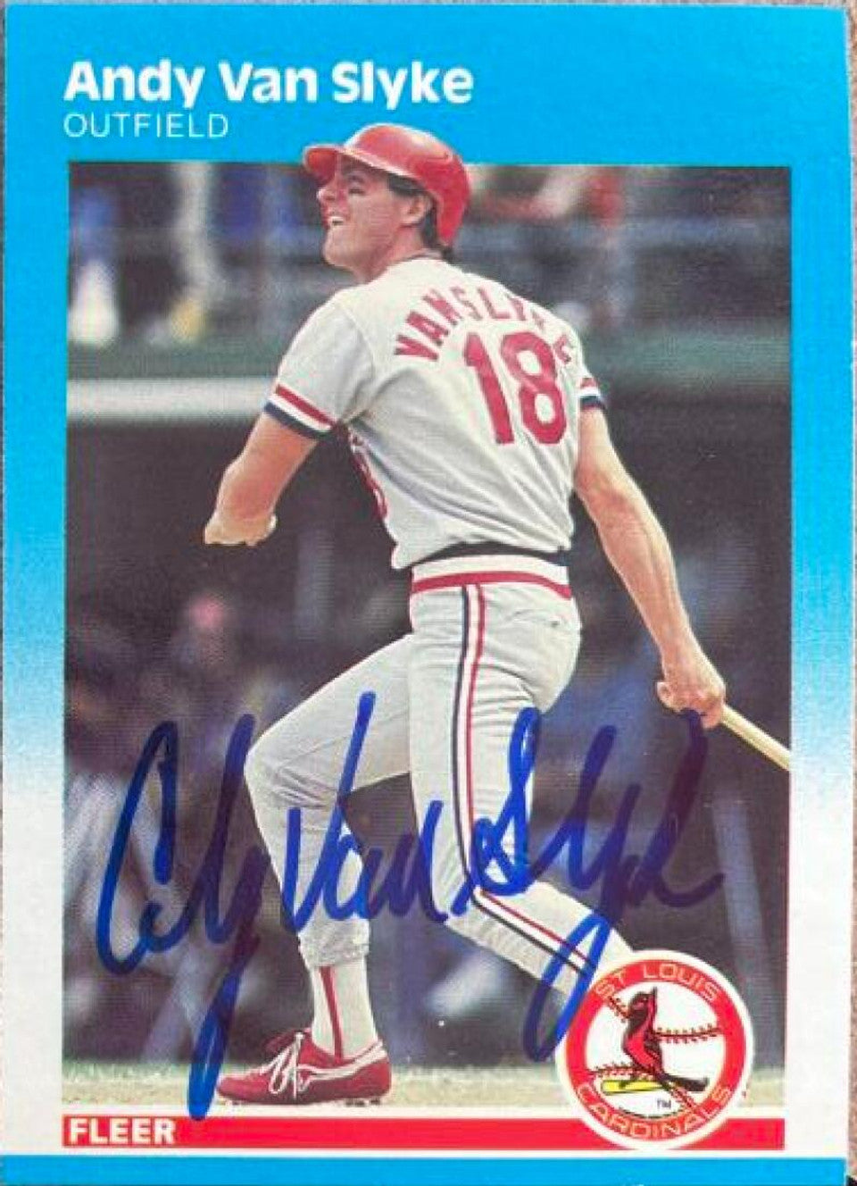 Andy Van Slyke Signed 1987 Fleer Baseball Card - St Louis Cardinals