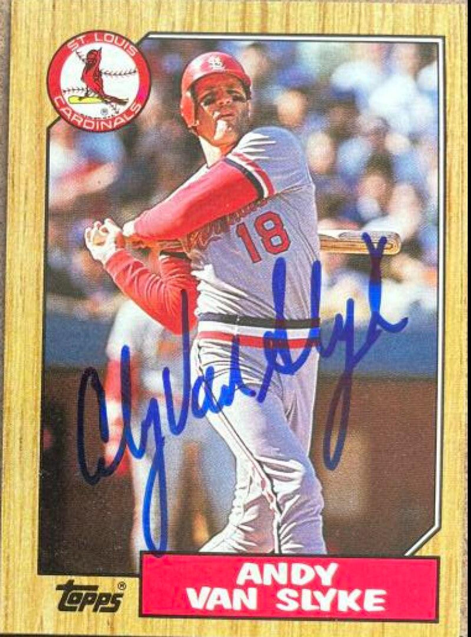 Andy Van Slyke Signed 1987 Topps Baseball Card - St Louis Cardinals
