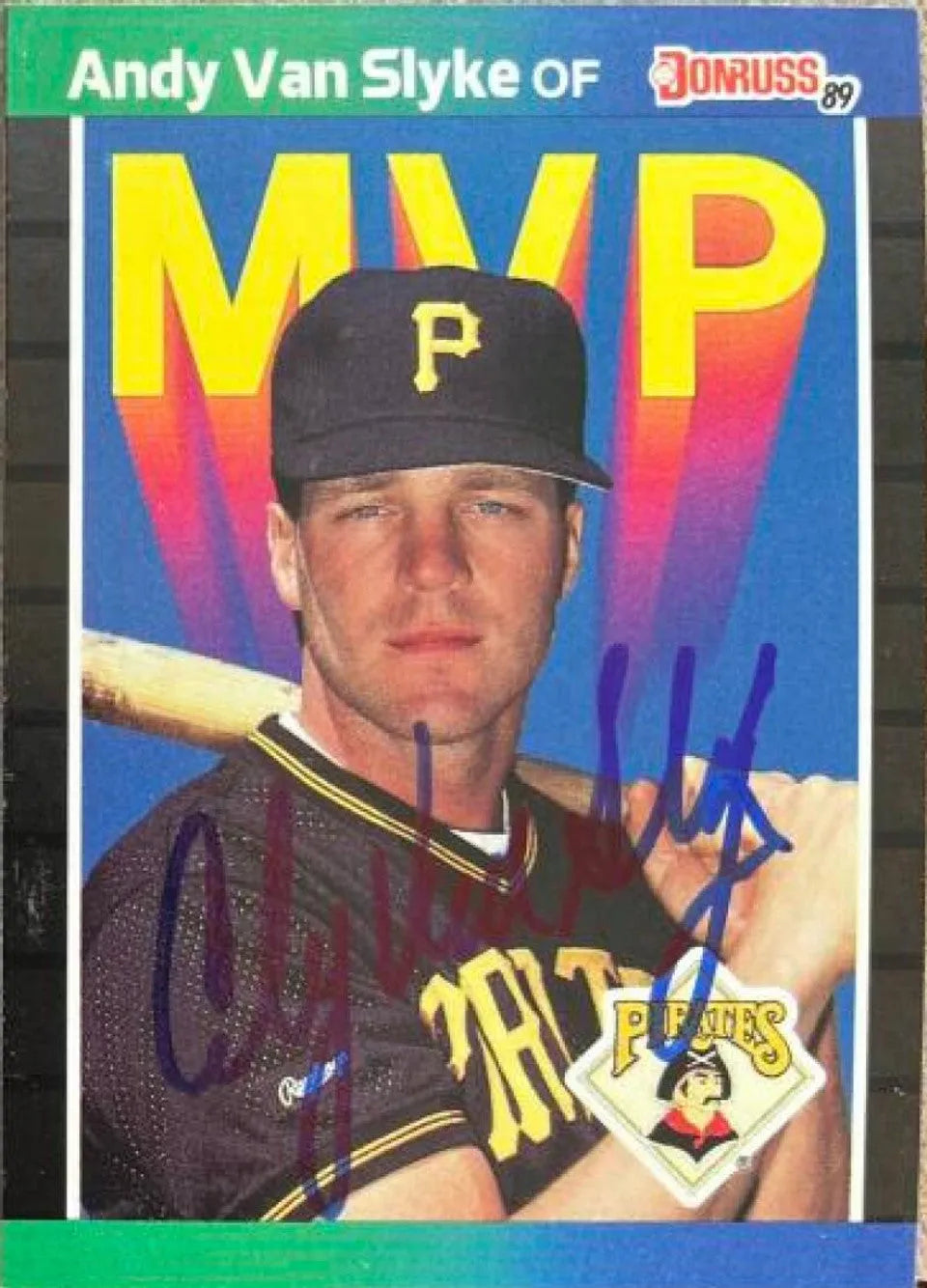 Andy Van Slyke Signed 1989 Donruss Bonus MVP Baseball Card - Pittsburgh Pirates