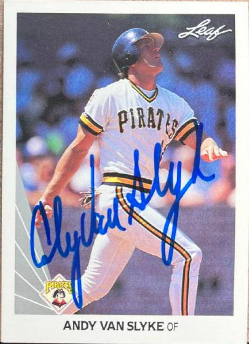 Andy Van Slyke Signed 1990 Leaf Baseball Card - Pittsburgh Pirates