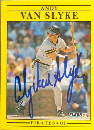 Andy Van Slyke Signed 1991 Fleer Baseball Card - Pittsburgh Pirates