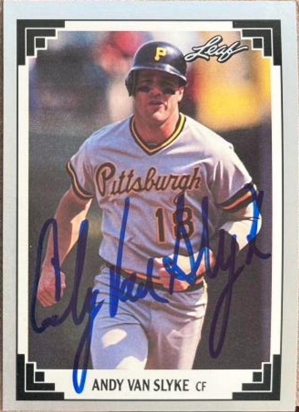 Andy Van Slyke Signed 1991 Leaf Baseball Card - Pittsburgh Pirates