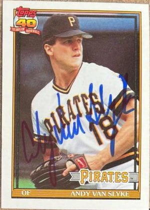 Andy Van Slyke Signed 1991 Topps Baseball Card - Pittsburgh Pirates