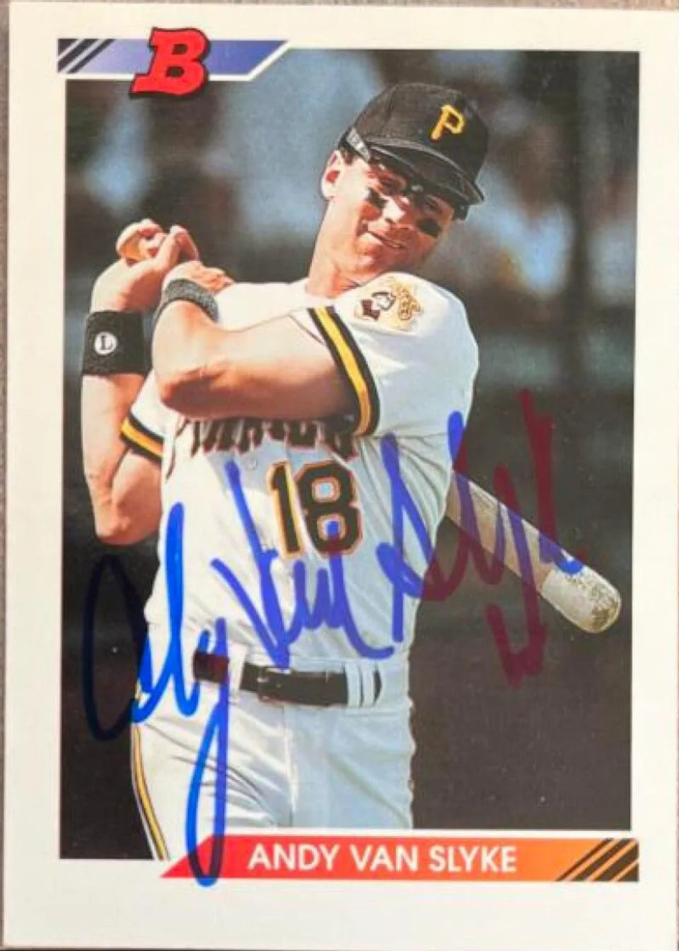 Andy Van Slyke Signed 1992 Bowman Baseball Card - Pittsburgh Pirates