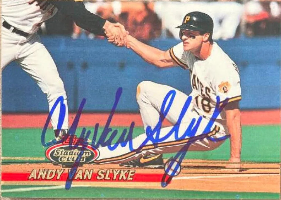 Andy Van Slyke Signed 1993 Stadium Club Baseball Card - Pittsburgh Pirates #394