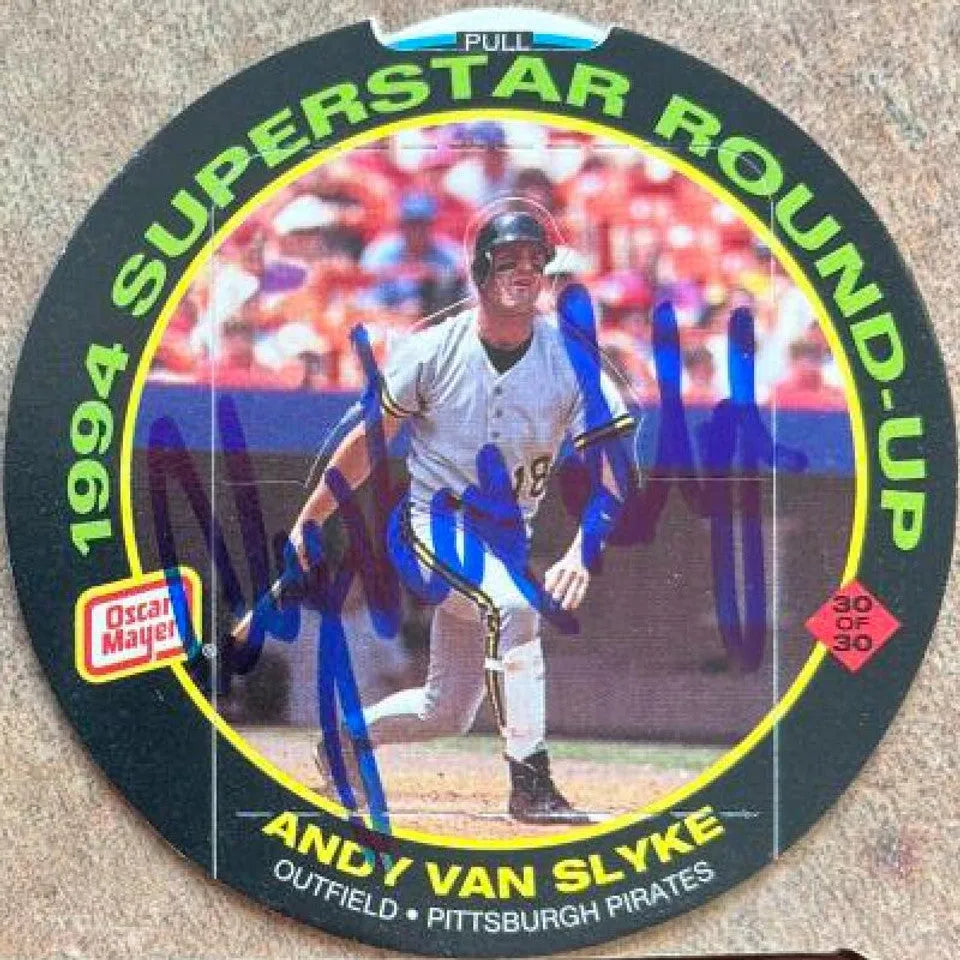 Andy Van Slyke Signed 1994 Oscar Meyer Round-Ups Baseball Card - Pittsburgh Pirates