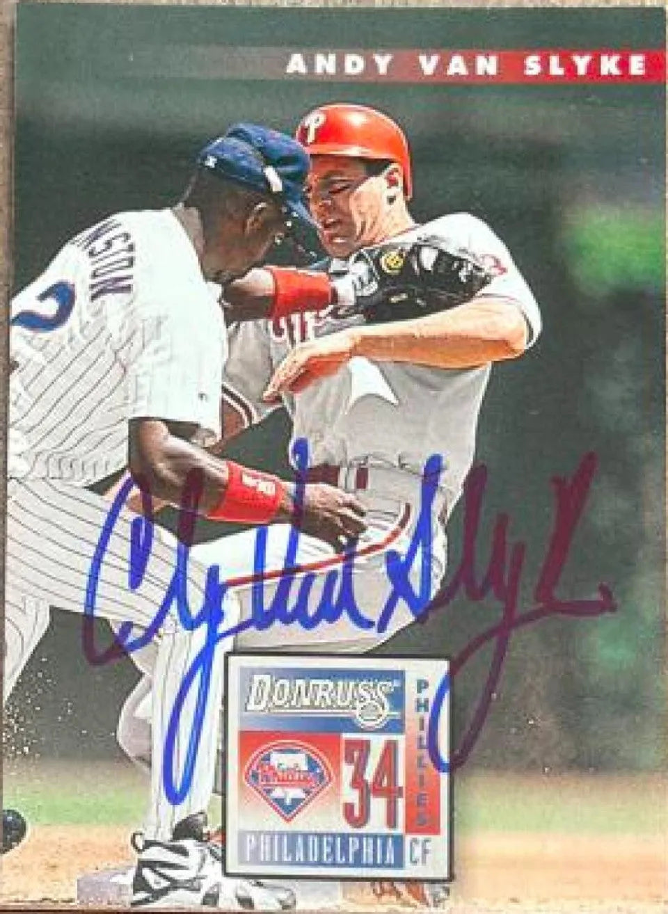 Andy Van Slyke Signed 1996 Donruss Baseball Card - Philadelphia Phillies