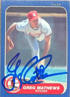 Greg Mathews Signed 1986 Fleer Update Baseball Card - St Louis Cardinals