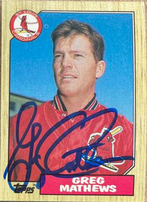 Greg Mathews Signed 1987 Topps Baseball Card - St Louis Cardinals