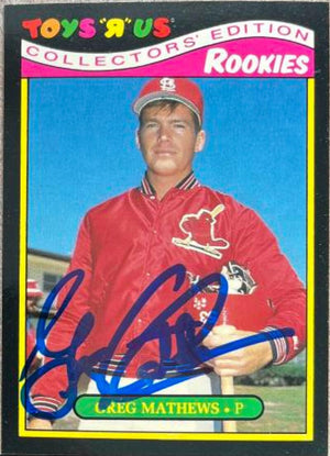 Greg Mathews Signed 1987 Topps Toys 'R Us Rookies Baseball Card - St Louis Cardinals